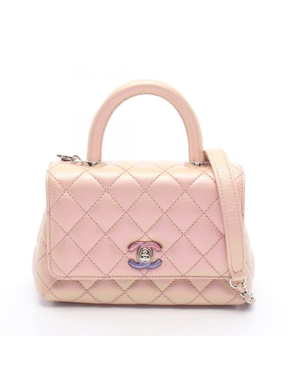 Chanel Handbag Coco Handle Xxs Top Aurora 2-Way Metallic Pink Caviar Leather